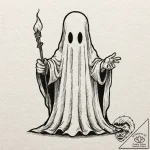 A cartoon ghost with empty pockets turned ins… – tattoo sketch (№1752153472_0, 10.07.2025 13:17) — tattoovalue.net
