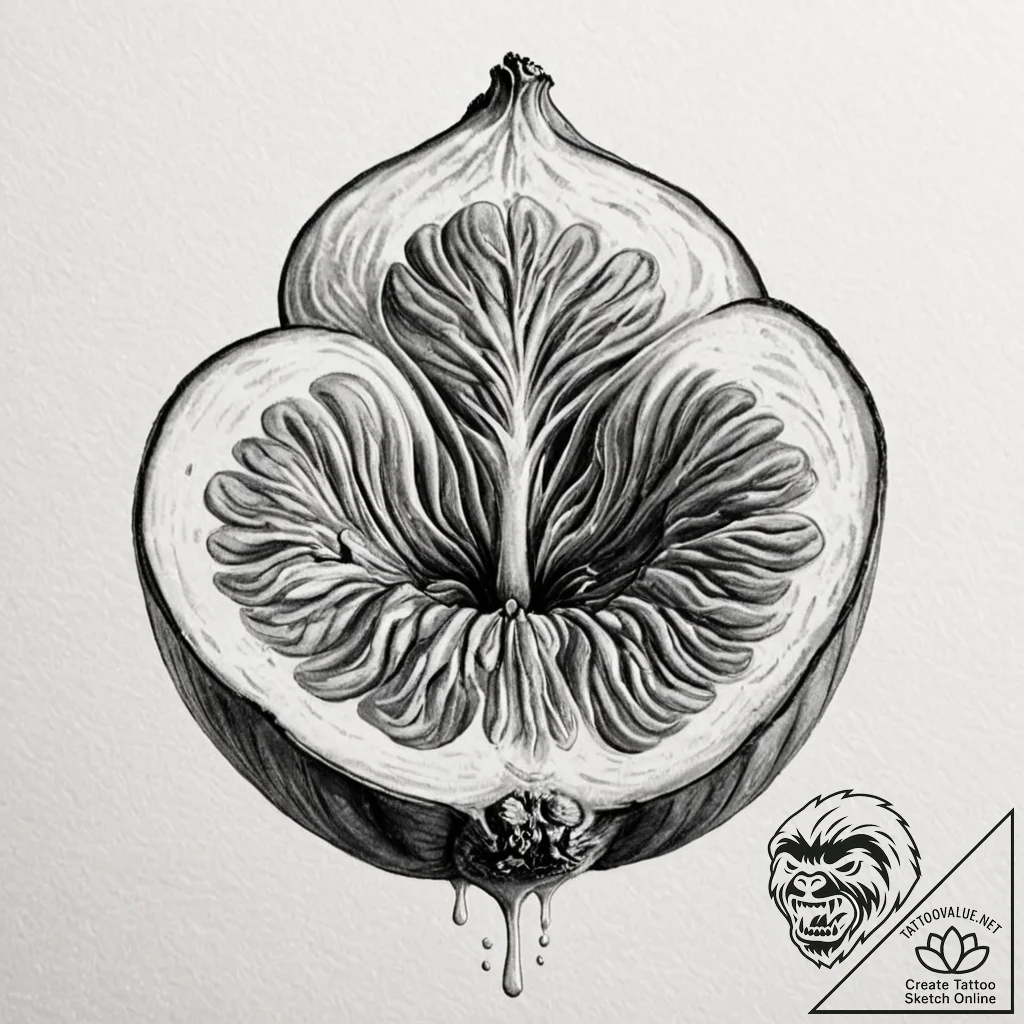 A realistic, juicy fig, cut open, concept art... - tattoo sketch (№1752153814_0, 10.07.2025 13:23) — tattoovalue.net