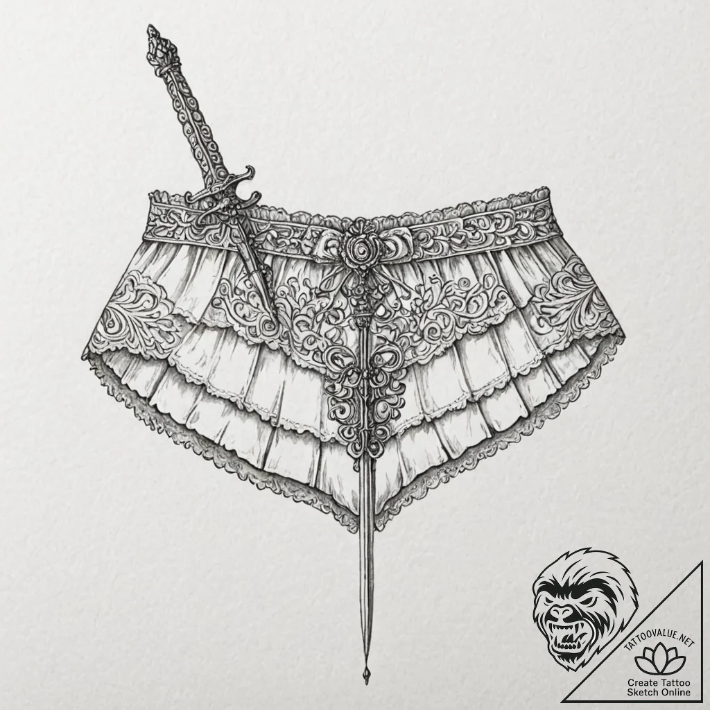 A single, delicate garter belt with a tiny, o... - tattoo sketch (№1752154158_0, 10.07.2025 13:29) — tattoovalue.net