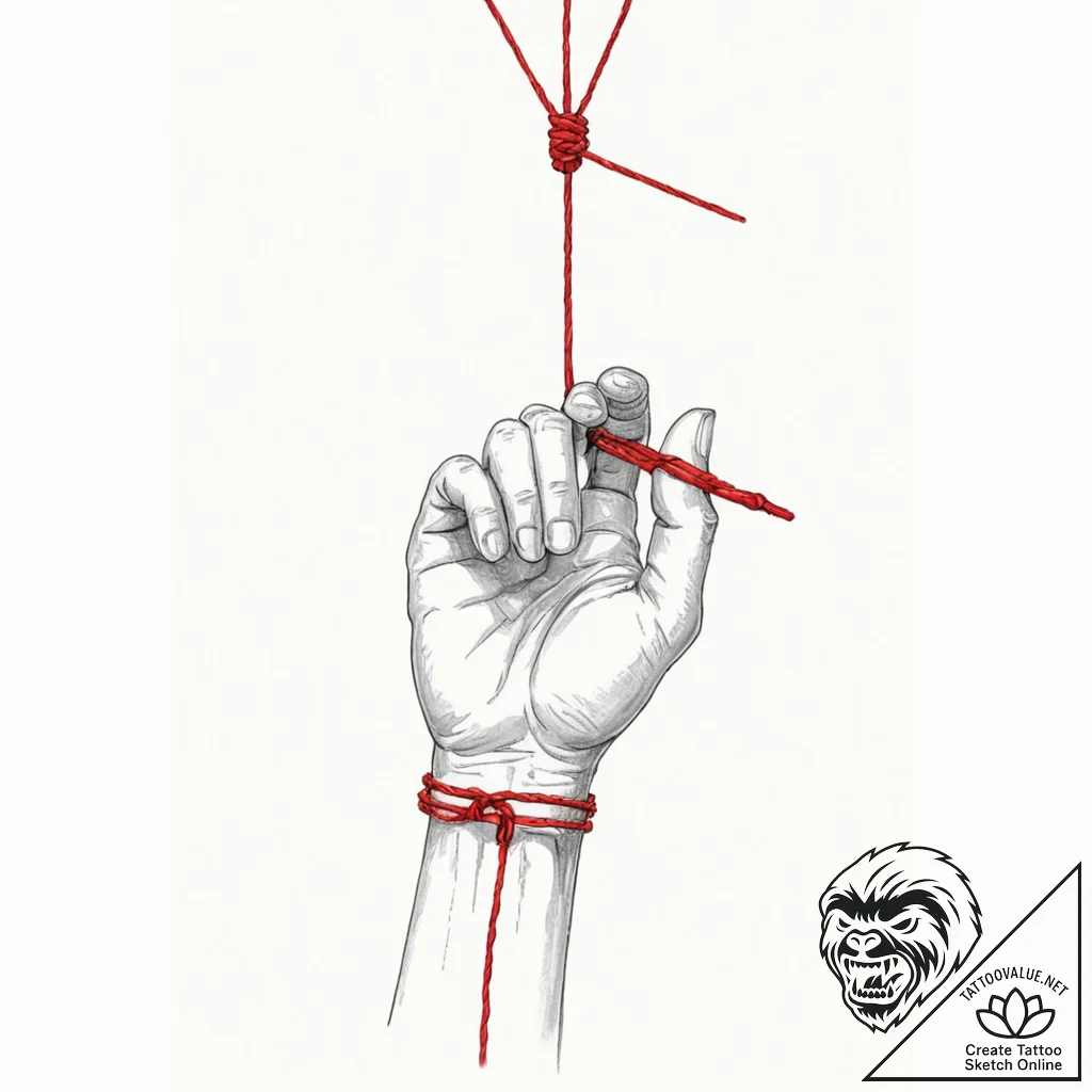 A realistic human hand, with marionette strin... - tattoo sketch (№1752154241_0, 10.07.2025 13:30) — tattoovalue.net
