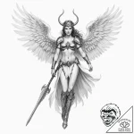 A valkyrie with magnificent feathered wings a… – tattoo sketch (№1752154326_0, 10.07.2025 13:32) — tattoovalue.net