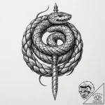 A snake, coiled around a dagger, a symbol of… – tattoo sketch (№1752154410_0, 10.07.2025 13:33) — tattoovalue.net
