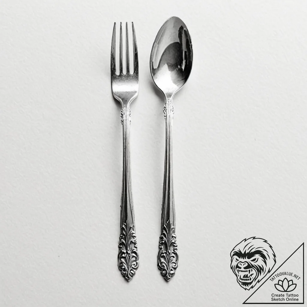 A single, perfect, polished silver cutlery pi... - tattoo sketch (№1752154838_0, 10.07.2025 13:40) — tattoovalue.net