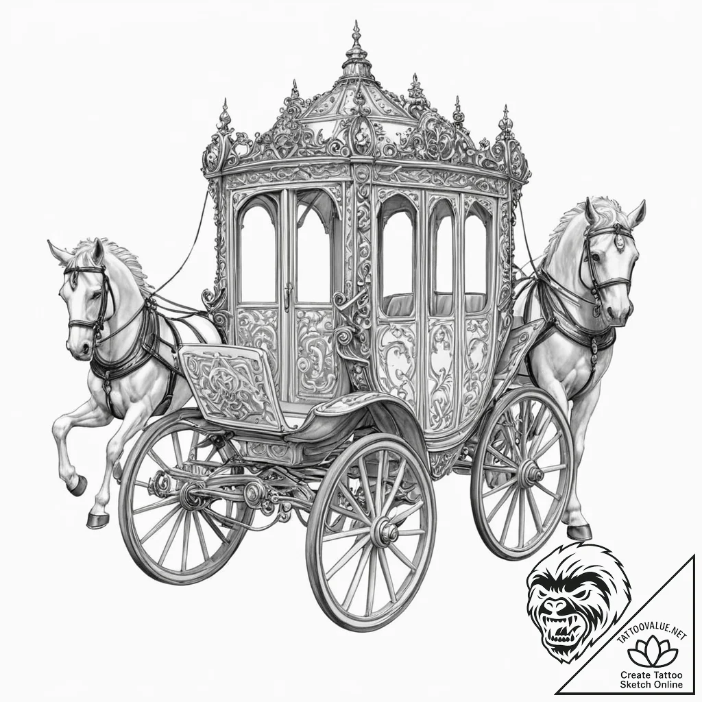 A beautiful, ornate antique carriage - tattoo sketch (№1752154997_0, 10.07.2025 13:43) — tattoovalue.net