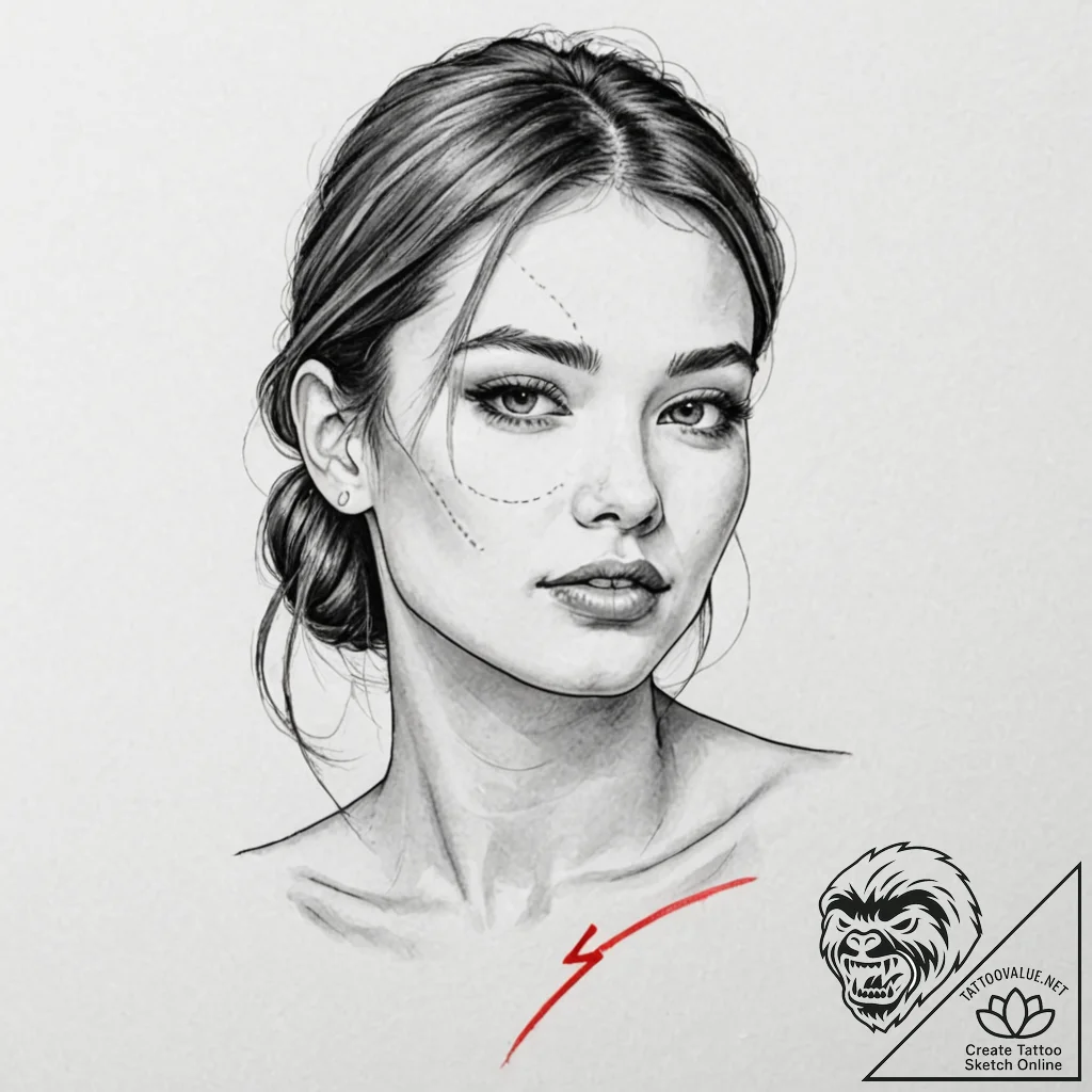 A beautiful, realistic woman's face, with a s... - tattoo sketch (№1752155159_0, 10.07.2025 13:45) — tattoovalue.net