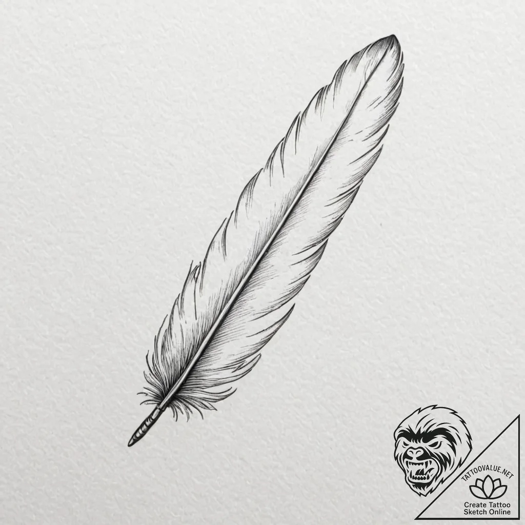 A single, perfect feather, turning into a qui... - tattoo sketch (№1752155239_0, 10.07.2025 13:47) — tattoovalue.net