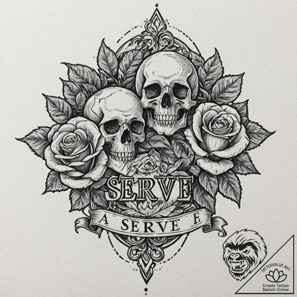 A single, powerful word "serve", written in a... - tattoo sketch (№1752155659_0, 10.07.2025 13:54) — tattoovalue.net