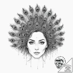 A woman’s face, peeking from behind a fan mad… – tattoo sketch (№1752155745_0, 10.07.2025 13:55) — tattoovalue.net