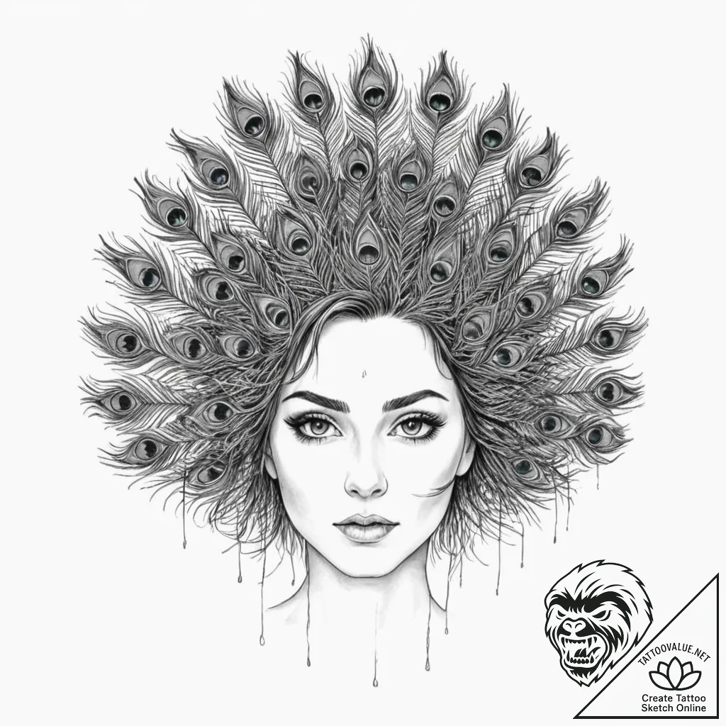 A woman's face, peeking from behind a fan mad... - tattoo sketch (№1752155745_0, 10.07.2025 13:55) — tattoovalue.net