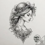 A beautiful woman with her body half-covered… – tattoo sketch (№1752155916_0, 10.07.2025 13:58) — tattoovalue.net