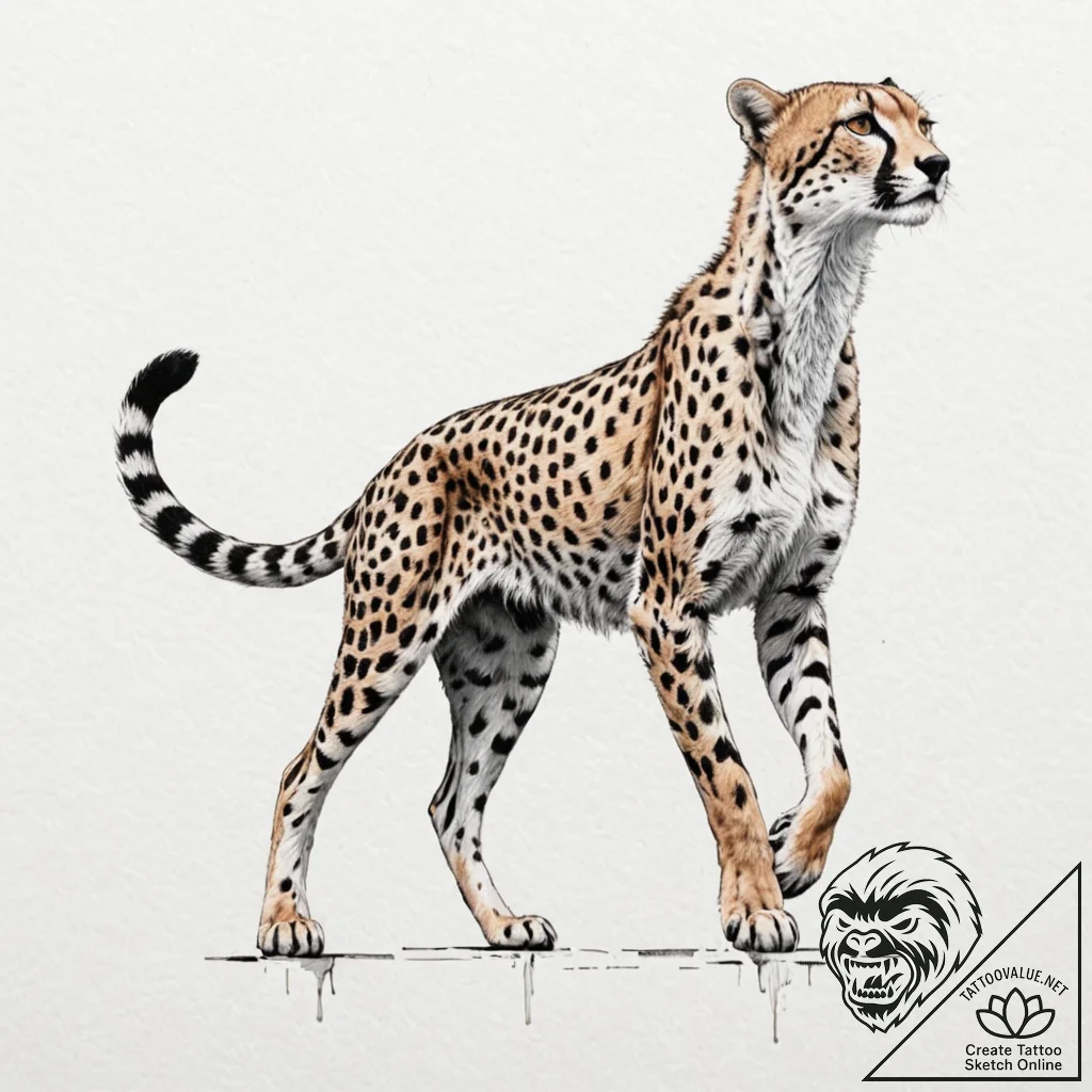 A beautiful, but focused cheetah, the fastest... - tattoo sketch (№1752156520_0, 10.07.2025 14:08) — tattoovalue.net