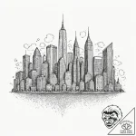 A minimalist skyline of a global financial hu… – tattoo sketch (№1752156692_0, 10.07.2025 14:11) — tattoovalue.net