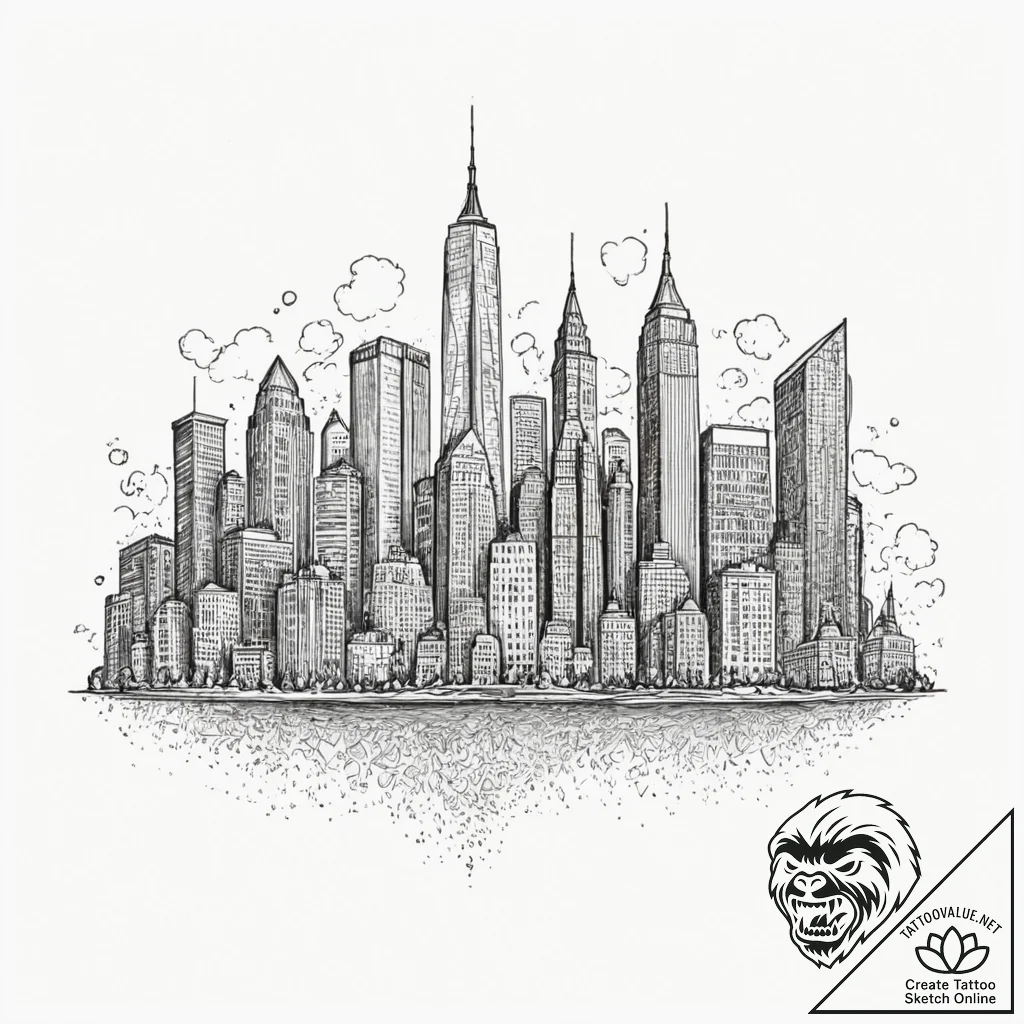 A minimalist skyline of a global financial hu... - tattoo sketch (№1752156692_0, 10.07.2025 14:11) — tattoovalue.net