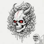 A skull, with a single, red tear falling from… – tattoo sketch (№1752156782_0, 10.07.2025 14:13) — tattoovalue.net