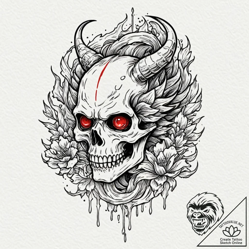 A skull, with a single, red tear falling from... - tattoo sketch (№1752156782_0, 10.07.2025 14:13) — tattoovalue.net