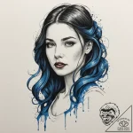 A portrait of a woman, her hair is a cascadin… – tattoo sketch (№1752156951_0, 10.07.2025 14:15) — tattoovalue.net