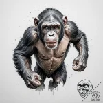 A powerful chimpanzee, in a display of aggres… – tattoo sketch (№1752157038_0, 10.07.2025 14:17) — tattoovalue.net