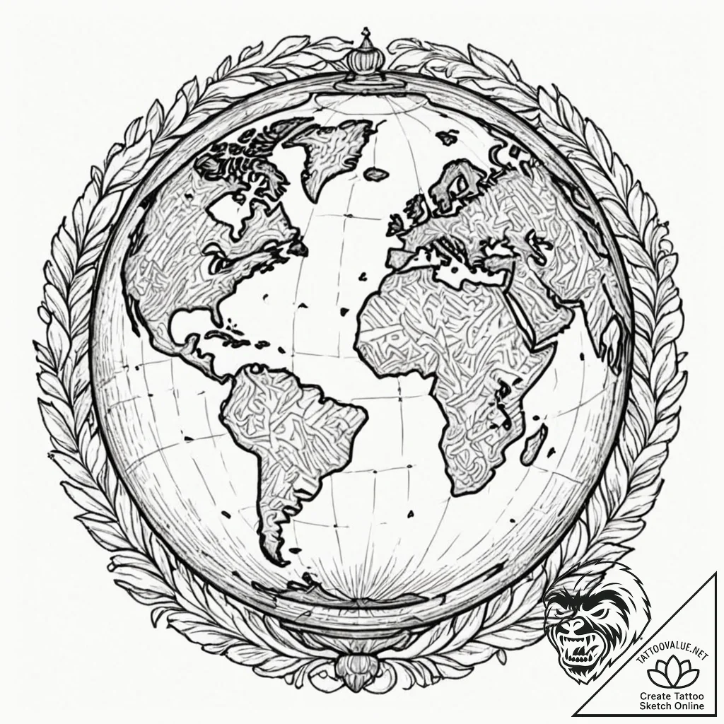 A beautiful, ornate antique globe, with a foc... - tattoo sketch (№1752157470_0, 10.07.2025 14:24) — tattoovalue.net
