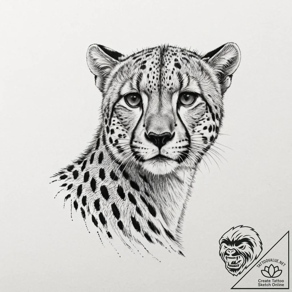 A powerful hunting cheetah, its body a blur o... - tattoo sketch (№1752157730_0, 10.07.2025 14:28) — tattoovalue.net