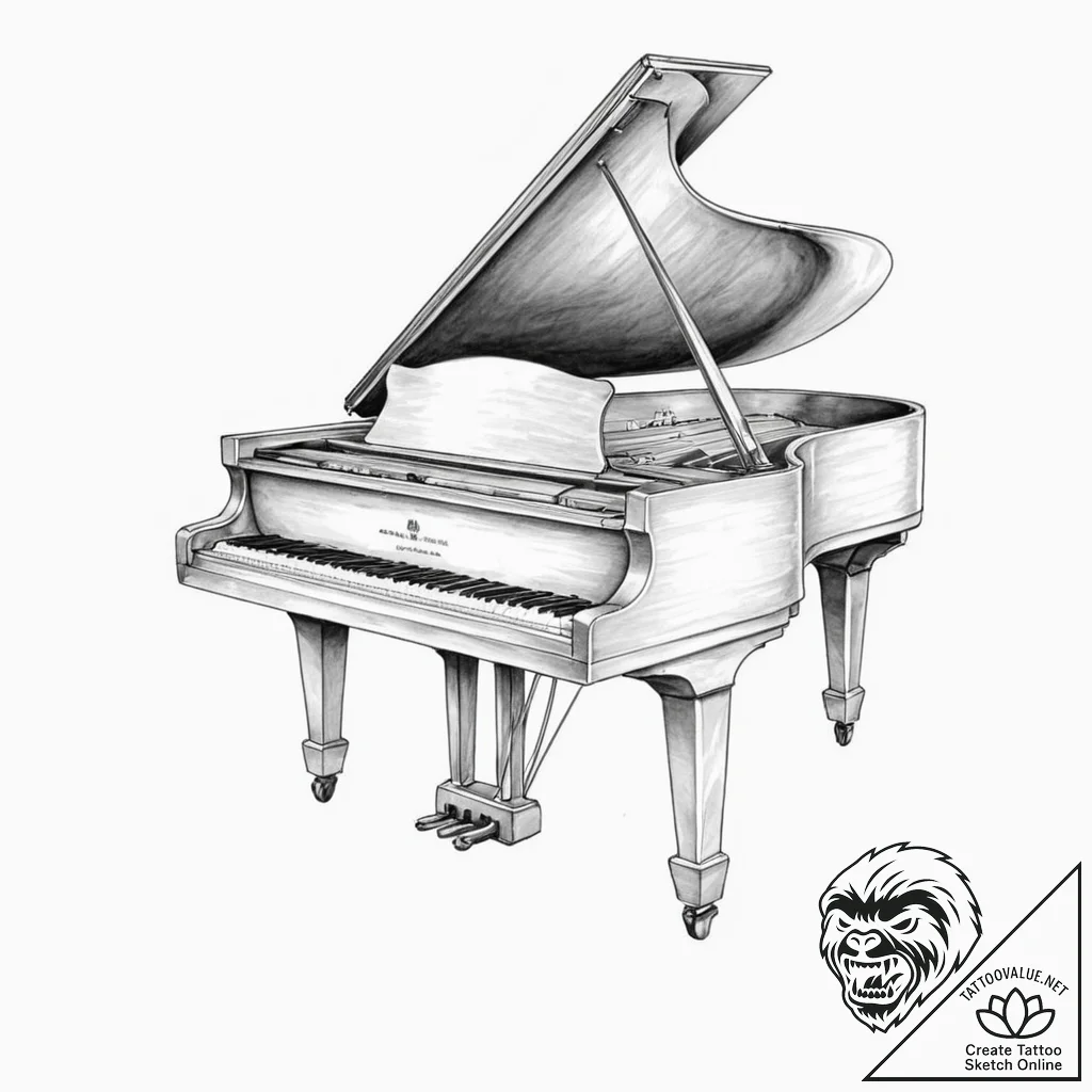 A beautiful, detailed drawing of a grand pian... - tattoo sketch (№1752157937_0, 10.07.2025 14:32) — tattoovalue.net
