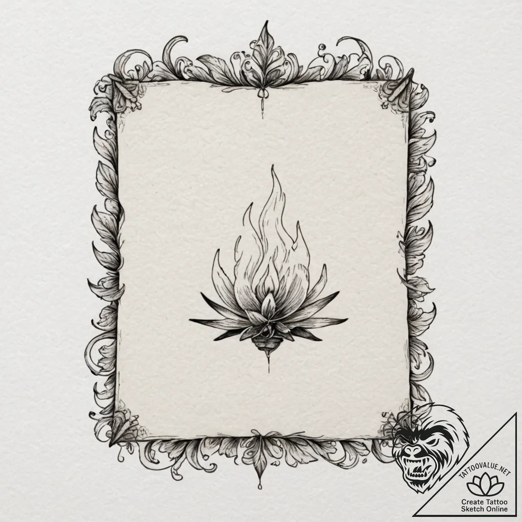 A realistic, burning piece of parchment with... - tattoo sketch (№1752158011_0, 10.07.2025 14:33) — tattoovalue.net