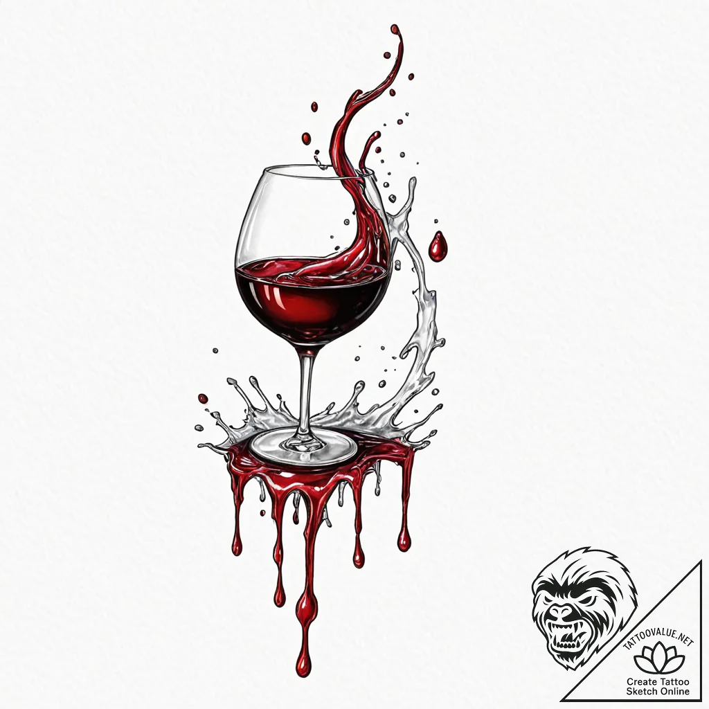 A realistic, dripping drop of red wine on the... - tattoo sketch (№1752158349_0, 10.07.2025 14:39) — tattoovalue.net