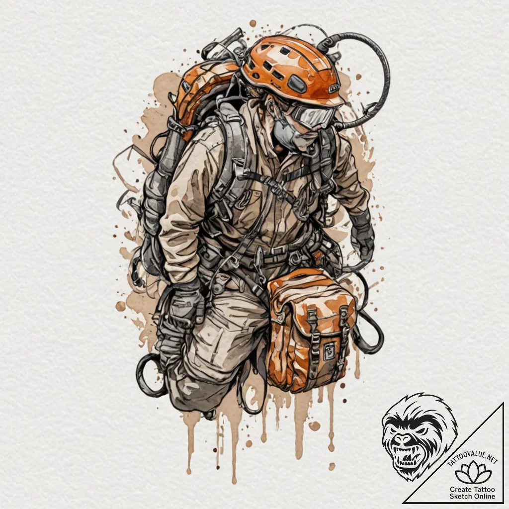 A beautiful, ornate set of climbing gear, rea... - tattoo sketch (№1752158434_0, 10.07.2025 14:40) — tattoovalue.net