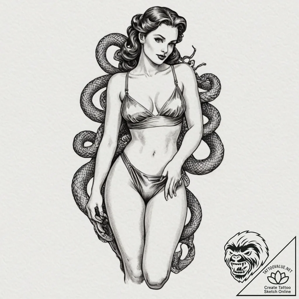 A snake, elegantly coiling up the thigh and a... - tattoo sketch (№1752158521_0, 10.07.2025 14:42) — tattoovalue.net