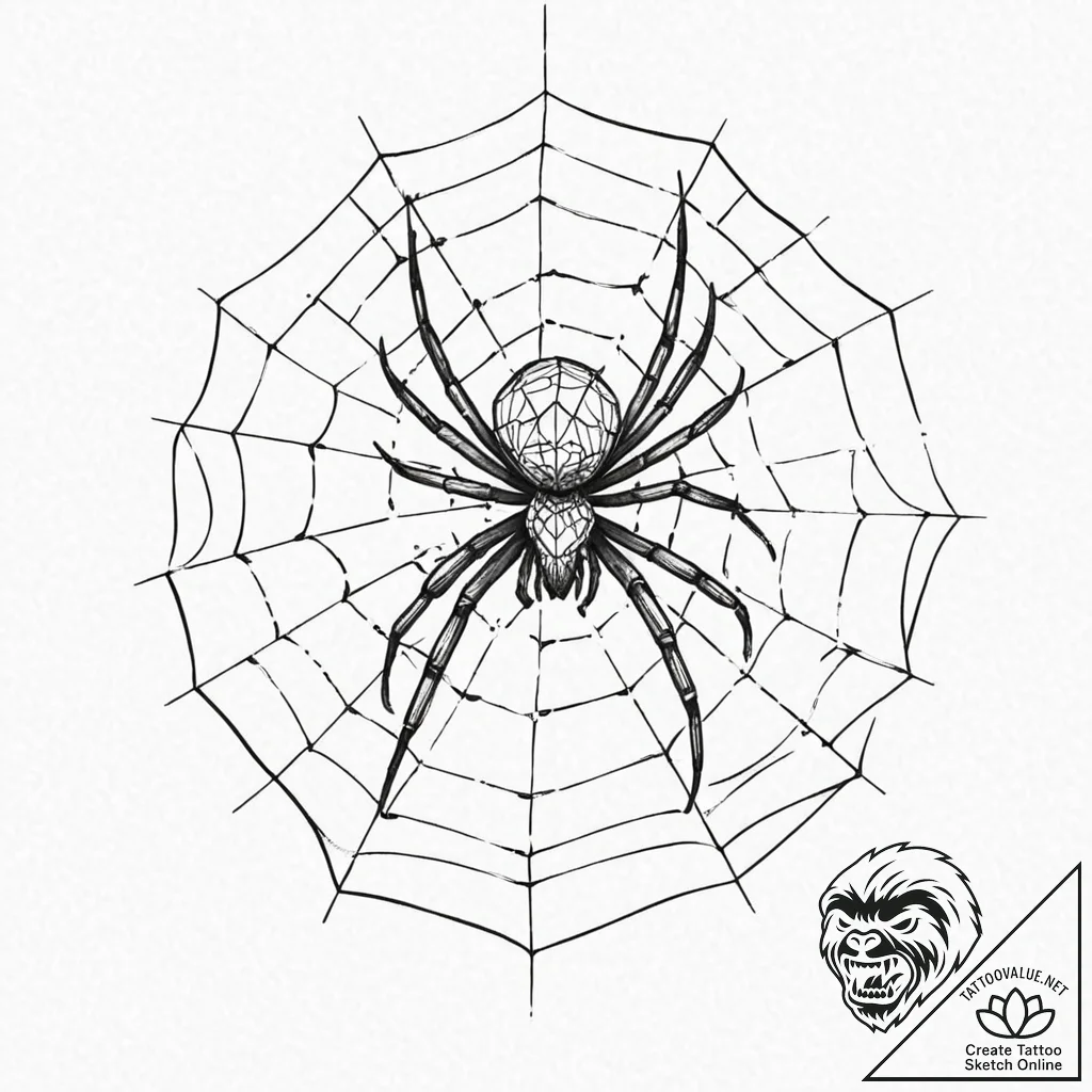 A beautiful, but focused spider, its web is a... - tattoo sketch (№1752158608_0, 10.07.2025 14:43) — tattoovalue.net
