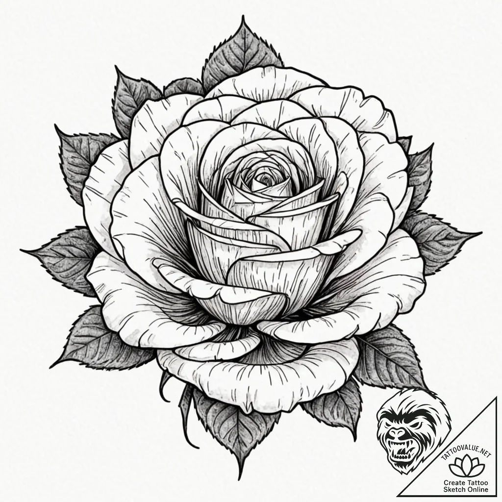 A single, perfect rose, its petals are soft,... - tattoo sketch (№1752159464_0, 10.07.2025 14:57) — tattoovalue.net