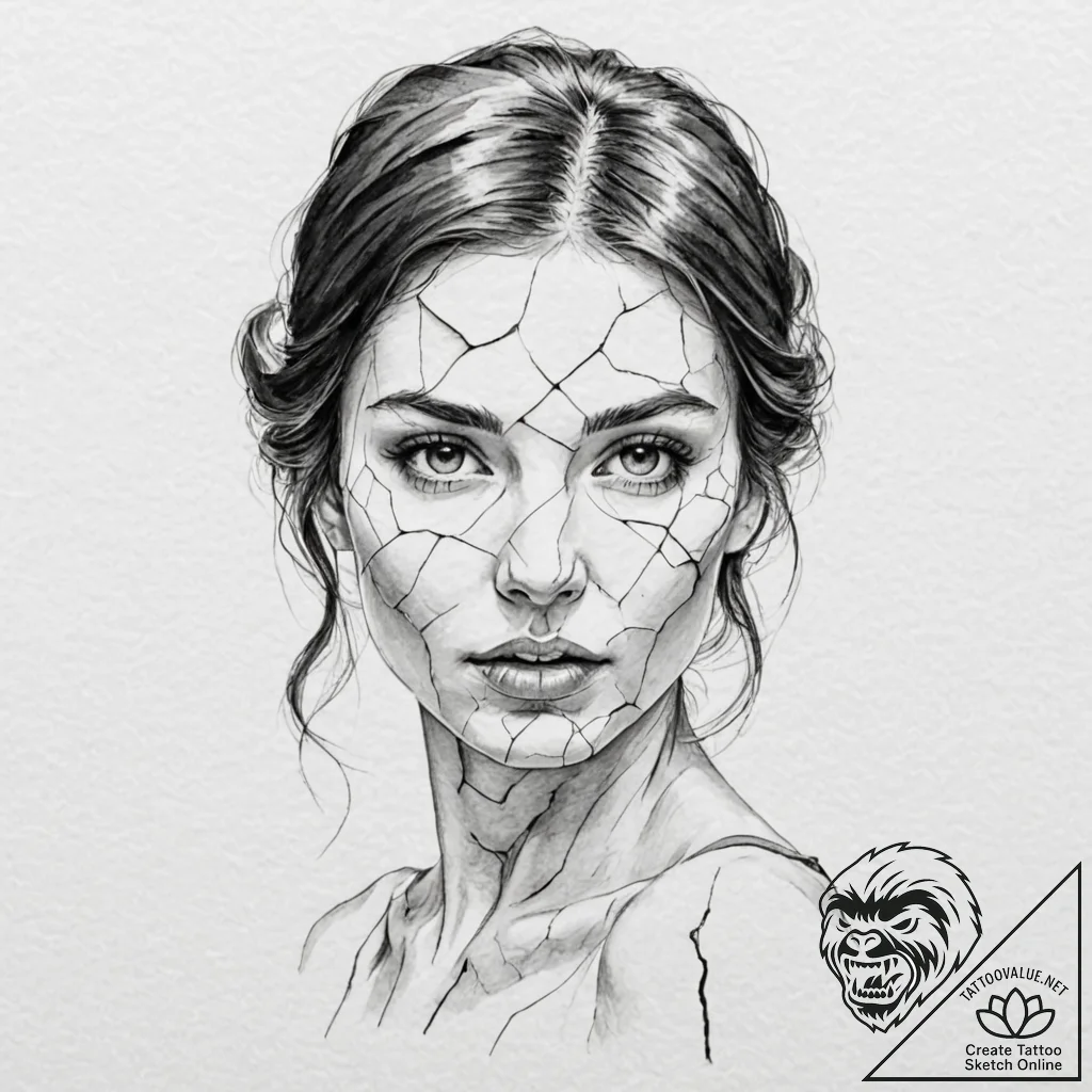 A beautiful woman with her skin having the te... - tattoo sketch (№1752159550_0, 10.07.2025 14:59) — tattoovalue.net