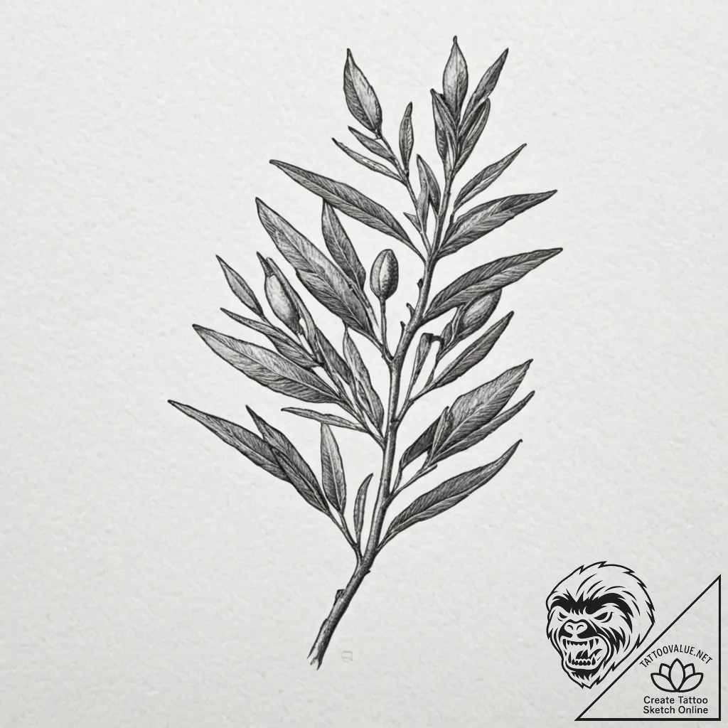 A single, perfect olive branch, symbolizing p... - tattoo sketch (№1752159633_0, 10.07.2025 15:00) — tattoovalue.net