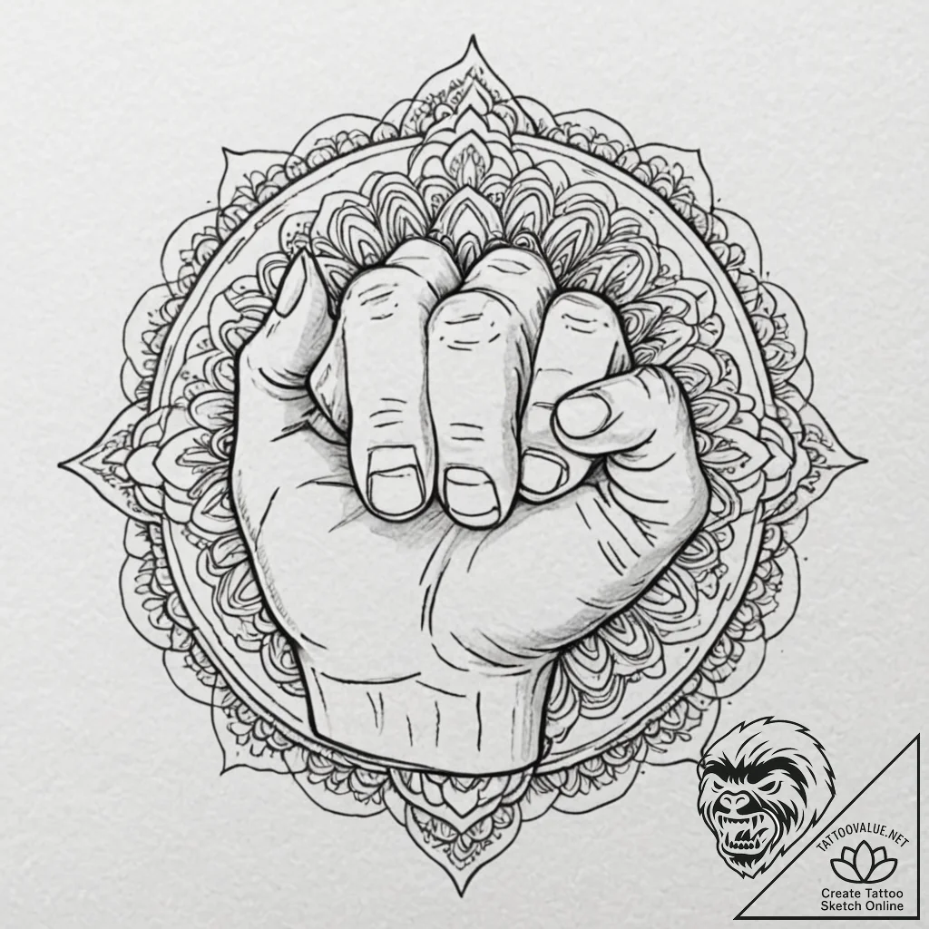 A human hand, making a fist, with a single wo... - tattoo sketch (№1752159719_0, 10.07.2025 15:01) — tattoovalue.net