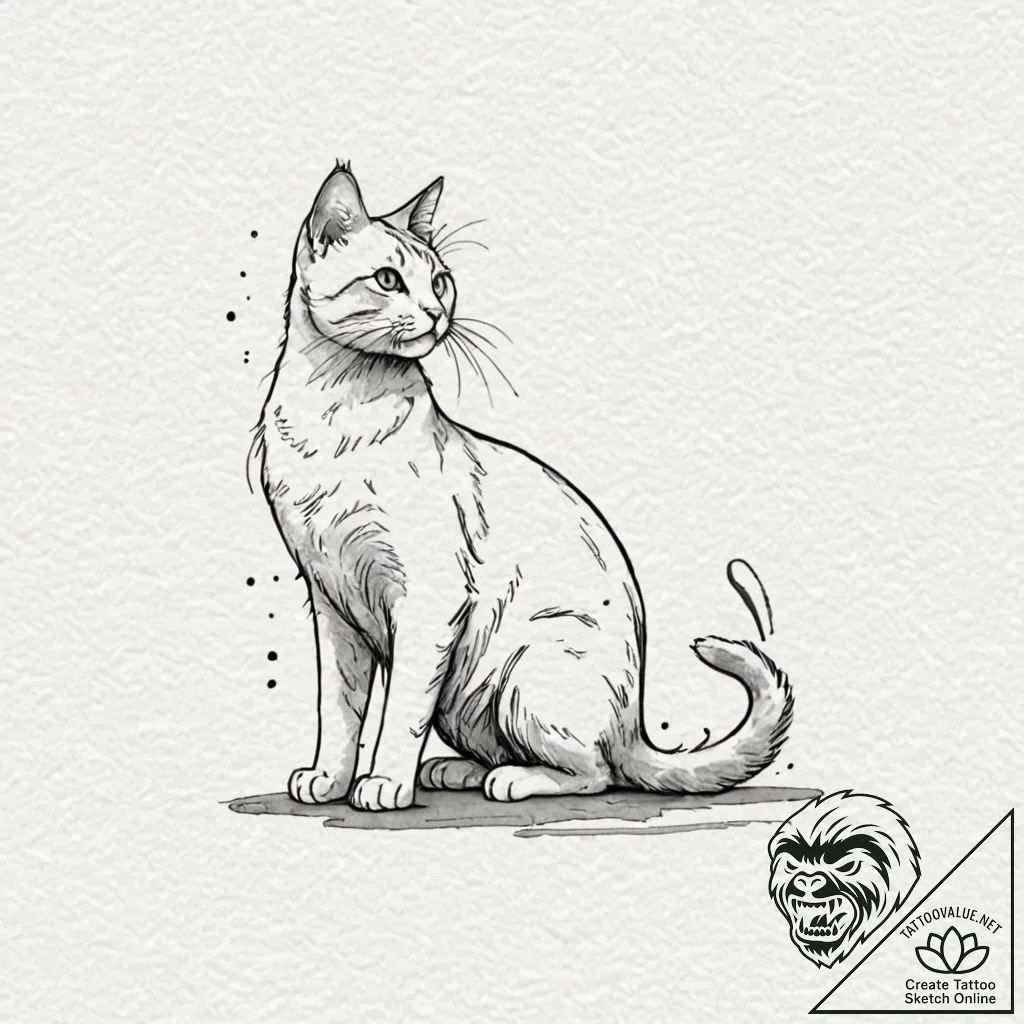 A cat, stretching languidly and sensually alo... - tattoo sketch (№1752159976_0, 10.07.2025 15:06) — tattoovalue.net