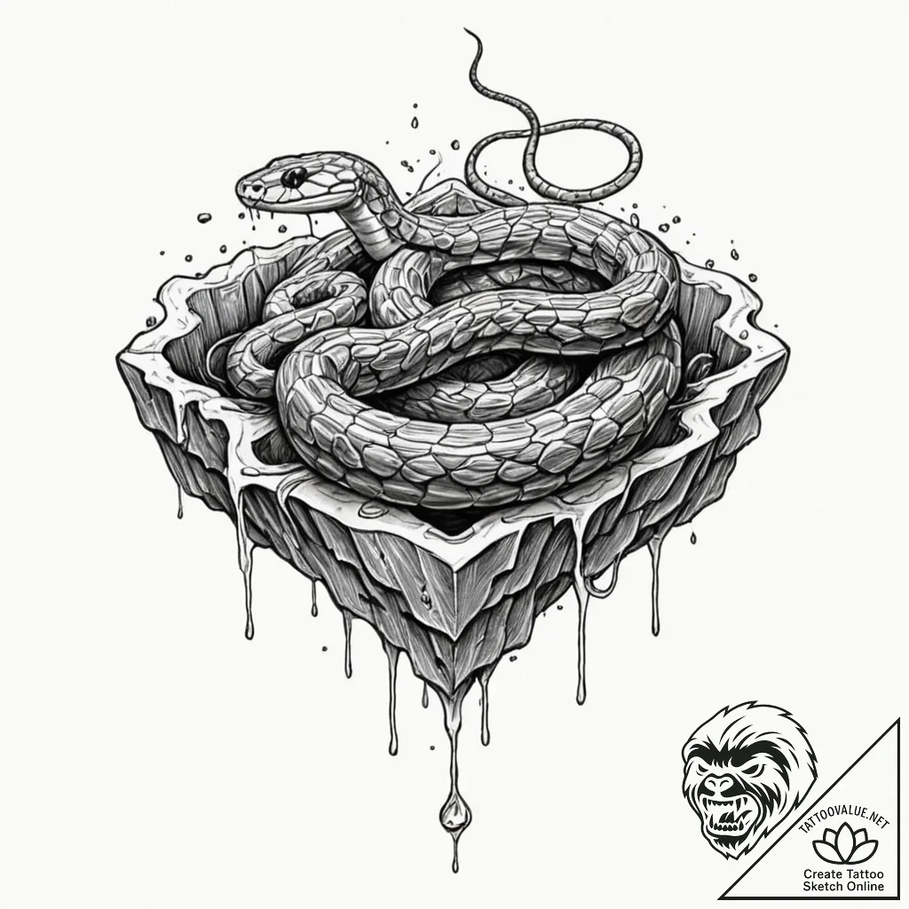 A snake, coiled seductively around a dripping... - tattoo sketch (№1752160062_0, 10.07.2025 15:07) — tattoovalue.net