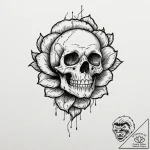 A skull, with a single, red rose in its teeth… – tattoo sketch (№1752160828_0, 10.07.2025 15:20) — tattoovalue.net