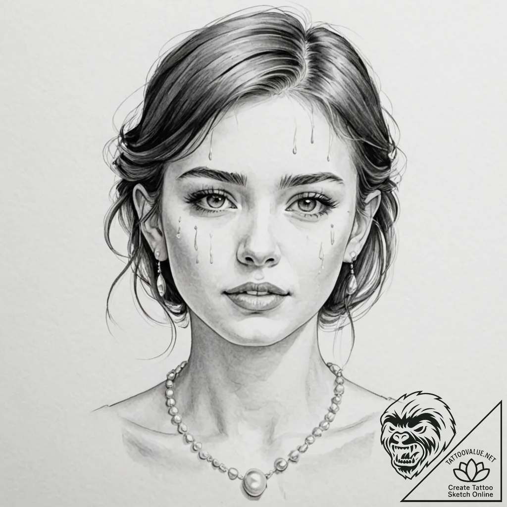 A girl whose tears are tiny, perfect pearls - tattoo sketch (№1752160912_0, 10.07.2025 15:21) — tattoovalue.net