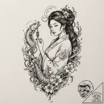 A woman holding a single, glowing key, ink il… – tattoo sketch (№1752160995_0, 10.07.2025 15:23) — tattoovalue.net