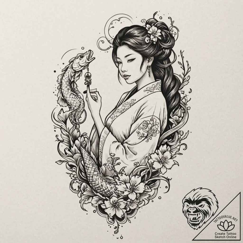 A woman holding a single, glowing key, ink il... - tattoo sketch (№1752160995_0, 10.07.2025 15:23) — tattoovalue.net