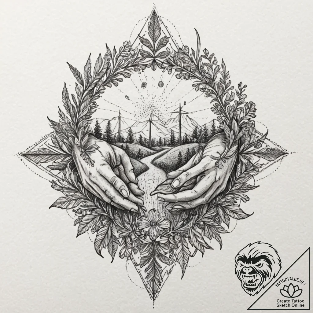 A beautiful, strong community garden, with ma... - tattoo sketch (№1752161499_0, 10.07.2025 15:31) — tattoovalue.net