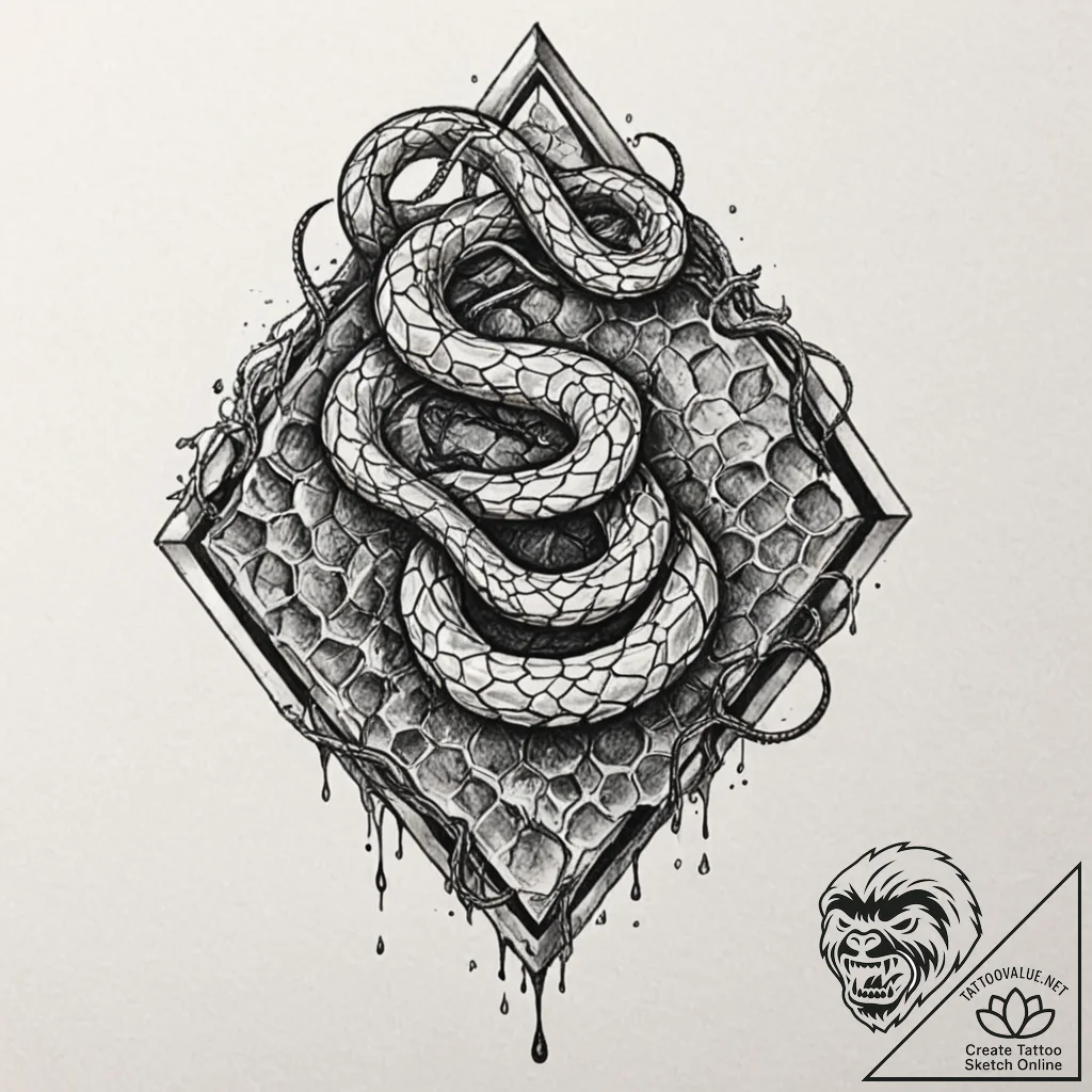 A snake, coiled seductively around a dripping... - tattoo sketch (№1752161583_0, 10.07.2025 15:33) — tattoovalue.net