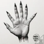 A human hand, with long, sharp fingernails, p… – tattoo sketch (№1752162252_0, 10.07.2025 15:44) — tattoovalue.net