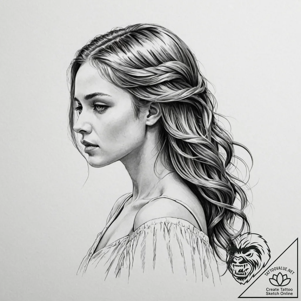 A beautiful woman whose hair is a waterfall - tattoo sketch (№1752162335_0, 10.07.2025 15:45) — tattoovalue.net