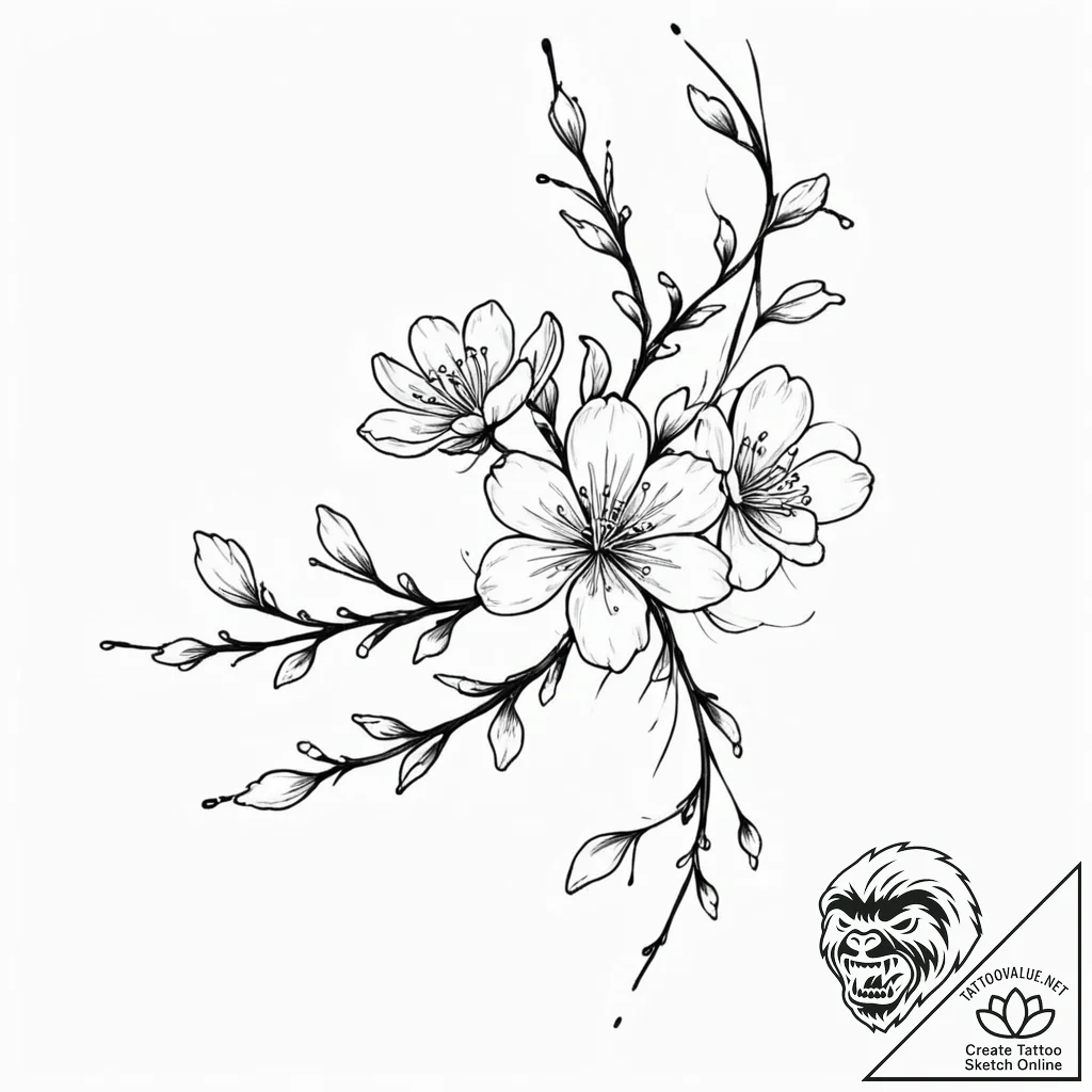 A single, perfect cherry blossom petal, float... - tattoo sketch (№1752162420_0, 10.07.2025 15:47) — tattoovalue.net