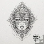 A beautiful, ornate masquerade mask with a si… – tattoo sketch (№1752162504_0, 10.07.2025 15:48) — tattoovalue.net