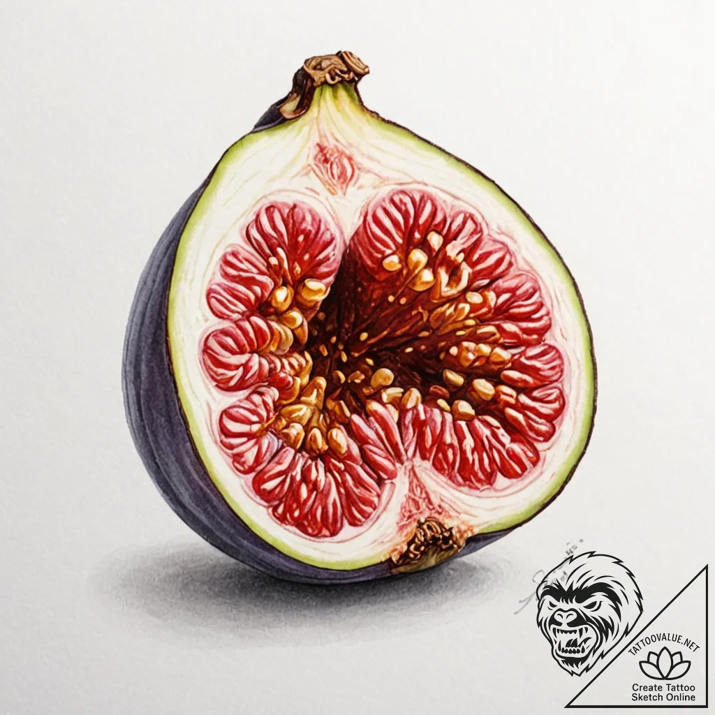A realistic, juicy fig, cut open - tattoo sketch (№1752162677_0, 10.07.2025 15:51) — tattoovalue.net