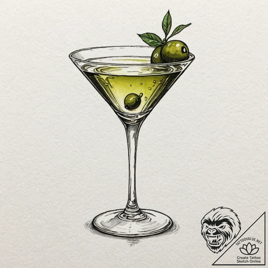 A single, perfect, glistening olive in a mart... - tattoo sketch (№1752163104_0, 10.07.2025 15:58) — tattoovalue.net