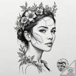 A woman’s portrait, her skin is cracked like… – tattoo sketch (№1752163189_0, 10.07.2025 15:59) — tattoovalue.net