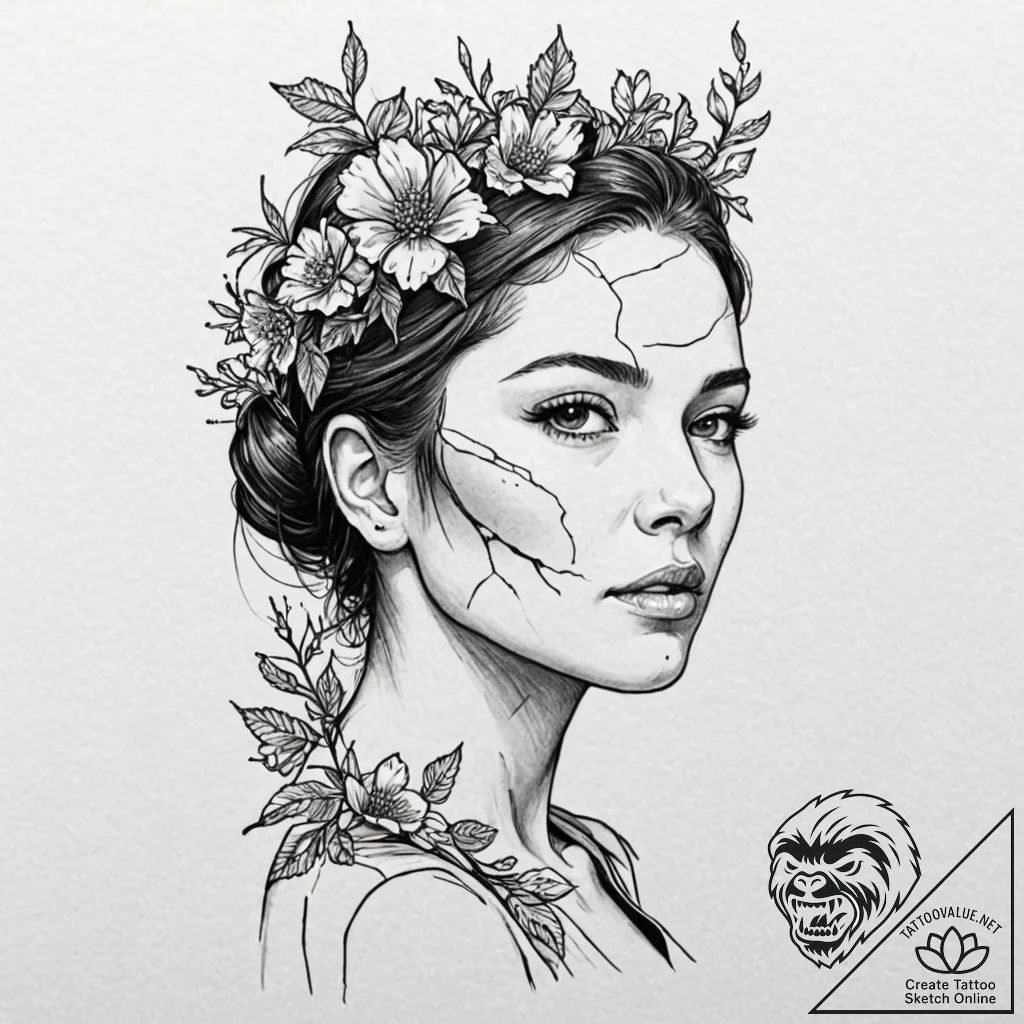 A woman's portrait, her skin is cracked like... - tattoo sketch (№1752163189_0, 10.07.2025 15:59) — tattoovalue.net