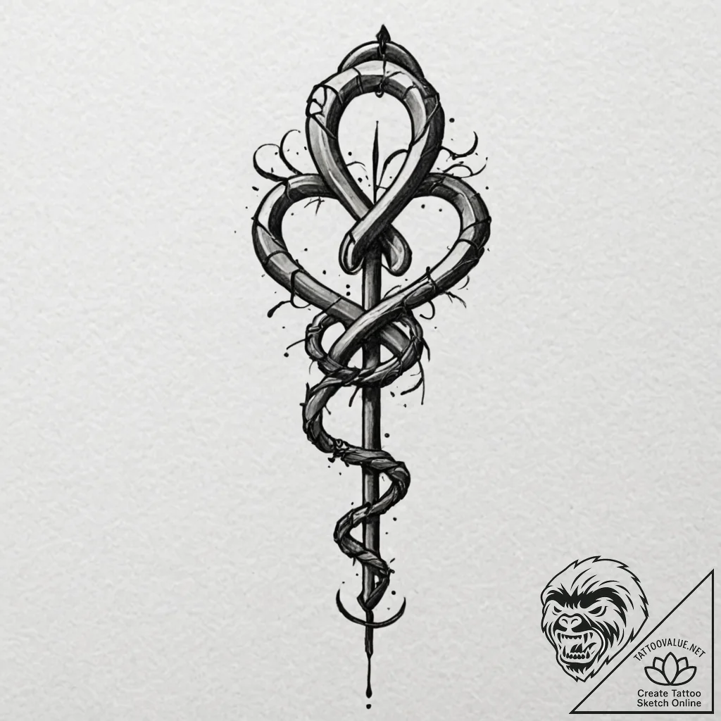 A single, black ankh, but its loop is a noose... - tattoo sketch (№1752163359_0, 10.07.2025 16:02) — tattoovalue.net